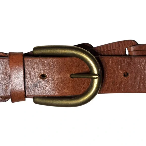 Eddie Bauer Brown Woven Leather Belt XL 46 Boho Brass Buckle - Picture 7 of 13